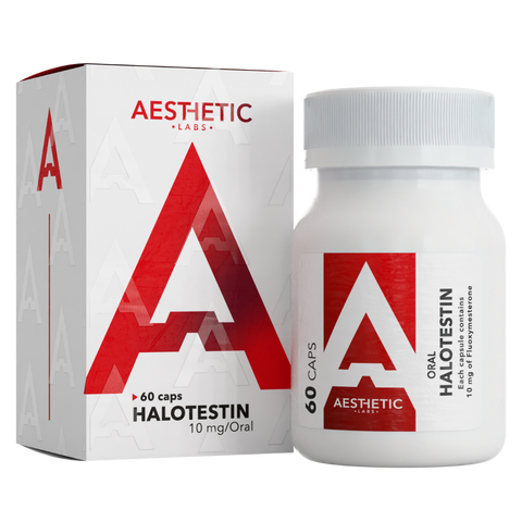 Halotestin 10 mg Aesthetic Labs Fluoxymesterona 60 cápsulas para fuerza y definición muscular