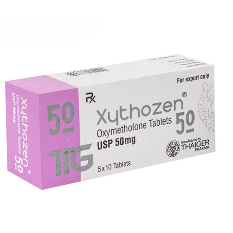 Xythozen Oximetolona oral de Thaiger Pharma para volumen extremo, fuerza máxima y aumento muscular acelerado en ciclos anabólicos avanzados.